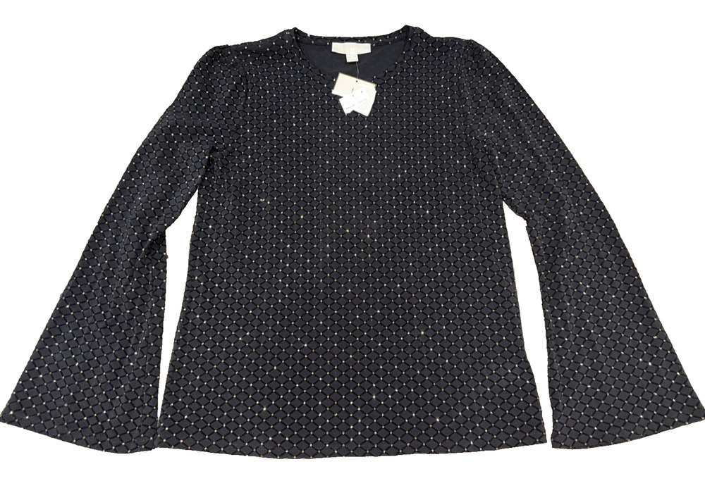 NWT Michael Kors Black Gold Metallic Bell Sleeve Top Women’s Medium